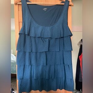 LOFT Teal Sleeveless Ruffle Top